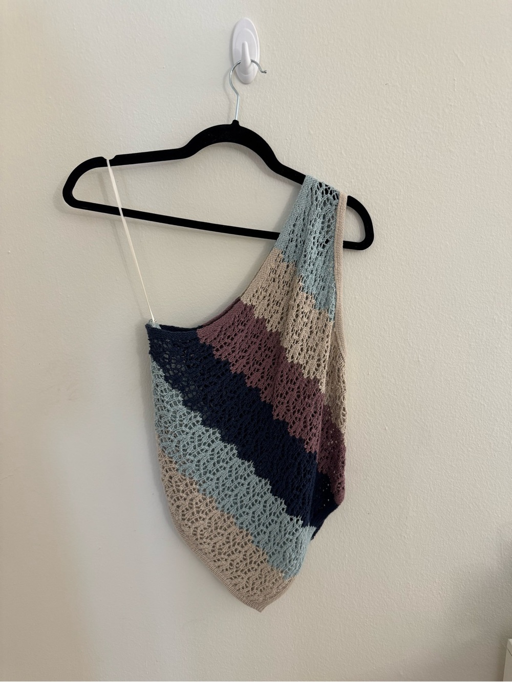 Pull&Bear Multicolor Crochet One Shoulder Striped Tank Top in Size Medium